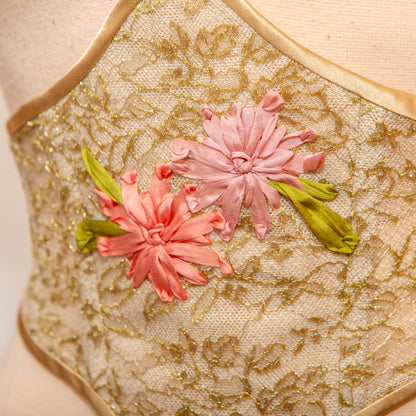 SAMPLE Patreon 2025 Gold Lace Ribbon Embroidered Swiss Waist Style Corset Cincher - 25" Waist ONLY