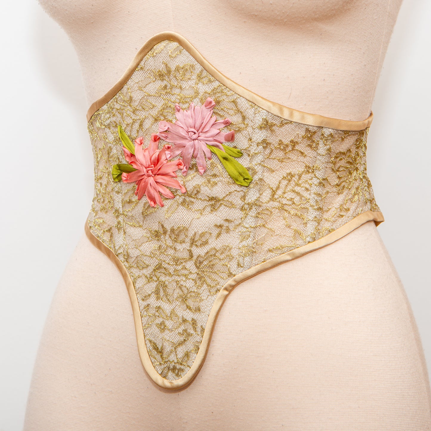 SAMPLE Patreon 2025 Gold Lace Ribbon Embroidered Swiss Waist Style Corset Cincher - 25" Waist ONLY