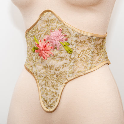 SAMPLE Patreon 2025 Gold Lace Ribbon Embroidered Swiss Waist Style Corset Cincher - 25" Waist ONLY