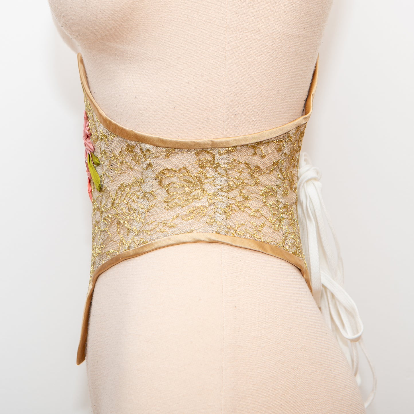 SAMPLE Patreon 2025 Gold Lace Ribbon Embroidered Swiss Waist Style Corset Cincher - 25" Waist ONLY