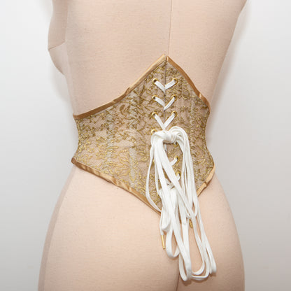 SAMPLE Patreon 2025 Gold Lace Ribbon Embroidered Swiss Waist Style Corset Cincher - 25" Waist ONLY