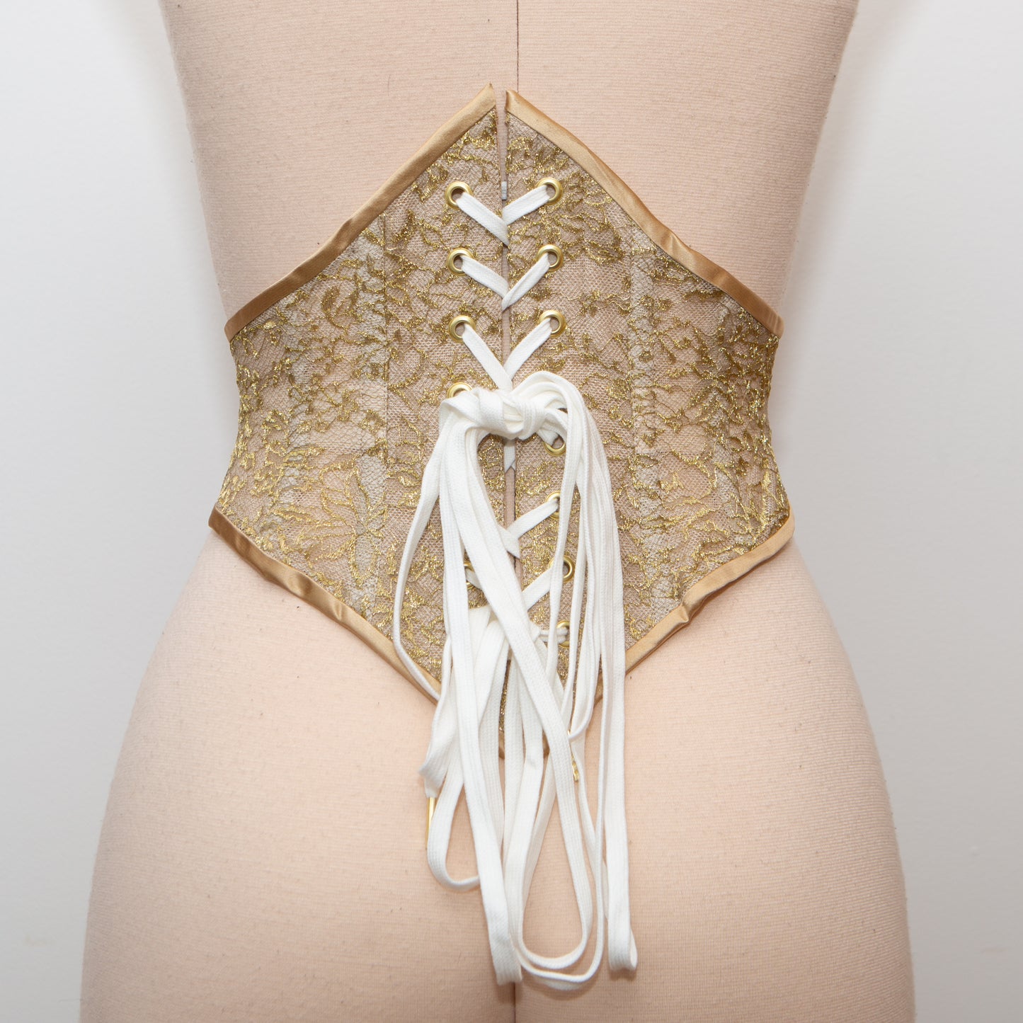 SAMPLE Patreon 2025 Gold Lace Ribbon Embroidered Swiss Waist Style Corset Cincher - 25" Waist ONLY