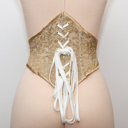 SAMPLE Patreon 2025 Gold Lace Ribbon Embroidered Swiss Waist Style Corset Cincher - 25" Waist ONLY