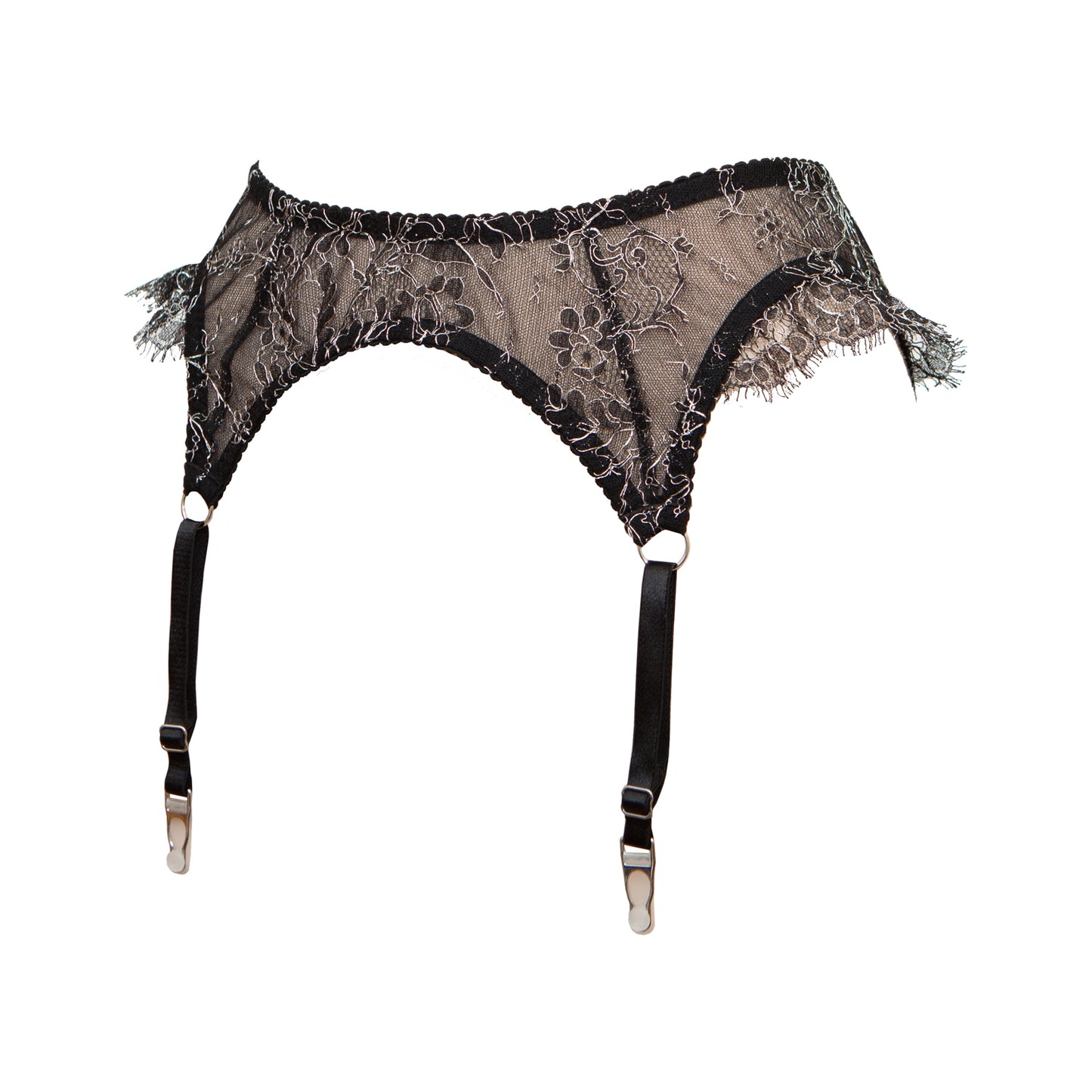 Nelisa Black & Silver French Chantilly Lace Suspender Belt - Made To Order
