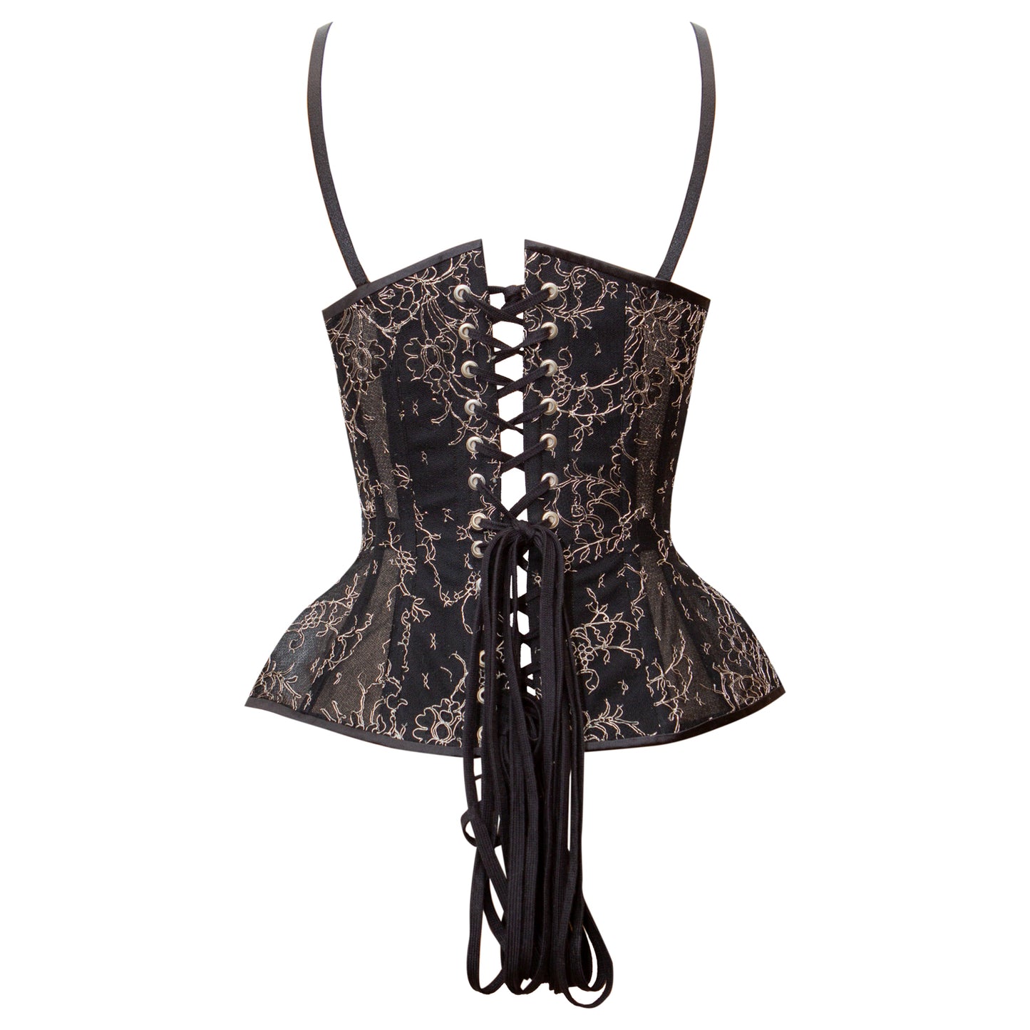 Nelisa Black & Silver French Chantilly Lace & Bobbinet Cupped Corset - Made To Order