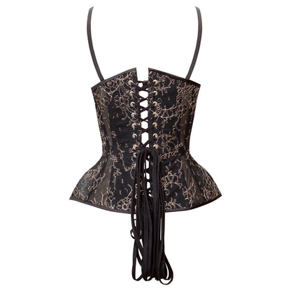 Nelisa Black & Silver French Chantilly Lace & Bobbinet Cupped Corset - Made To Order
