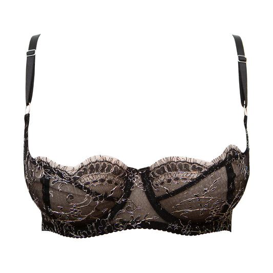 Nelisa Black & Silver French Chantilly Lace Balconette Bra - Made To Order