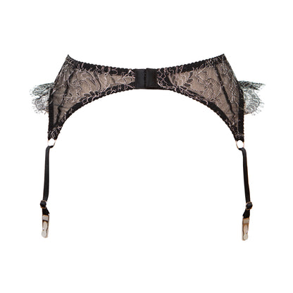 Nelisa Black & Silver French Chantilly Lace Suspender Belt - Made To Order