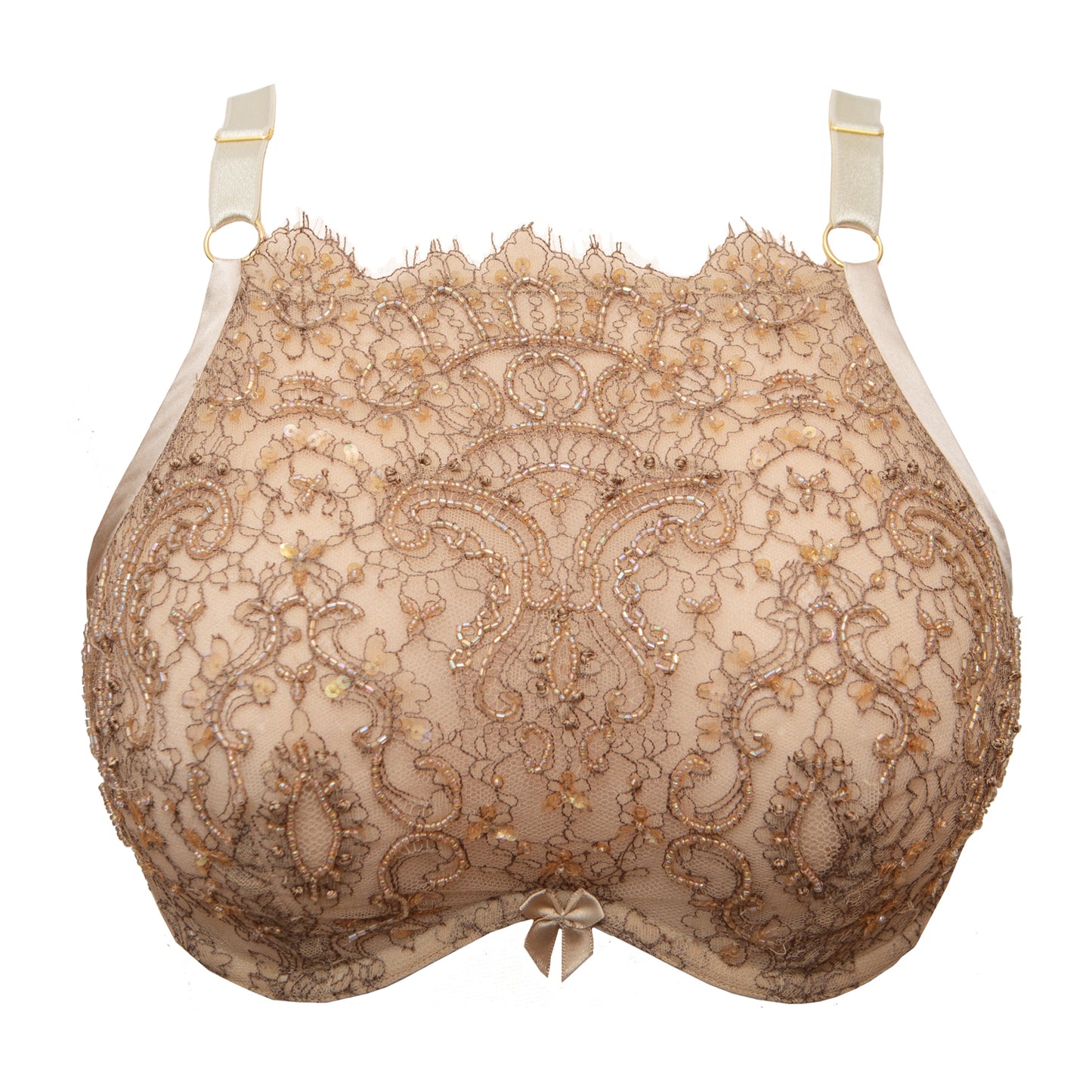 Hecate Crème Perlée Beaded Lace High Neck Bra - Made To Order