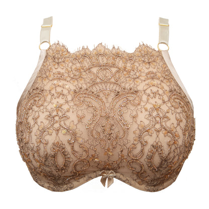 Hecate Crème Perlée Beaded Lace High Neck Bra - Made To Order