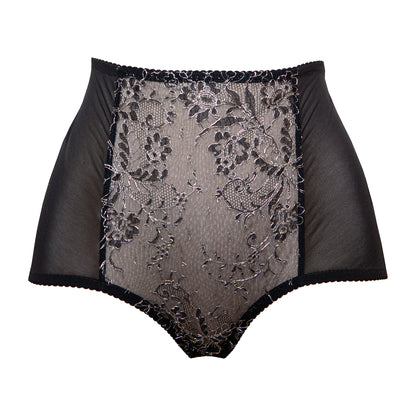 Nelisa Black & Silver French Chantilly Lace Full Cut Briefs - Made To Order