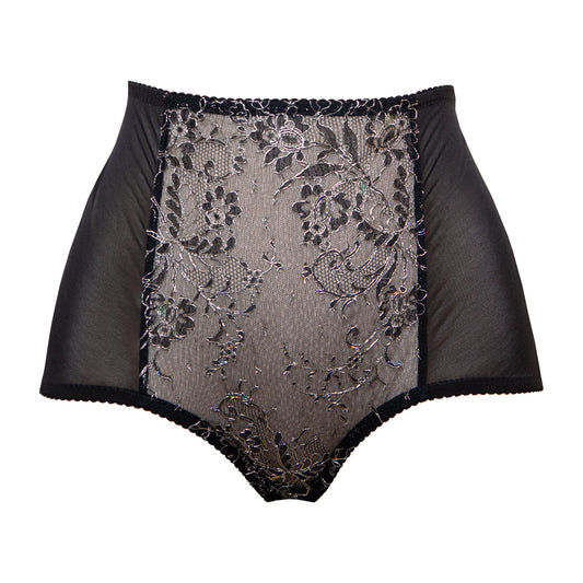 Nelisa Black & Silver French Chantilly Lace Full Cut Briefs - Made To Order