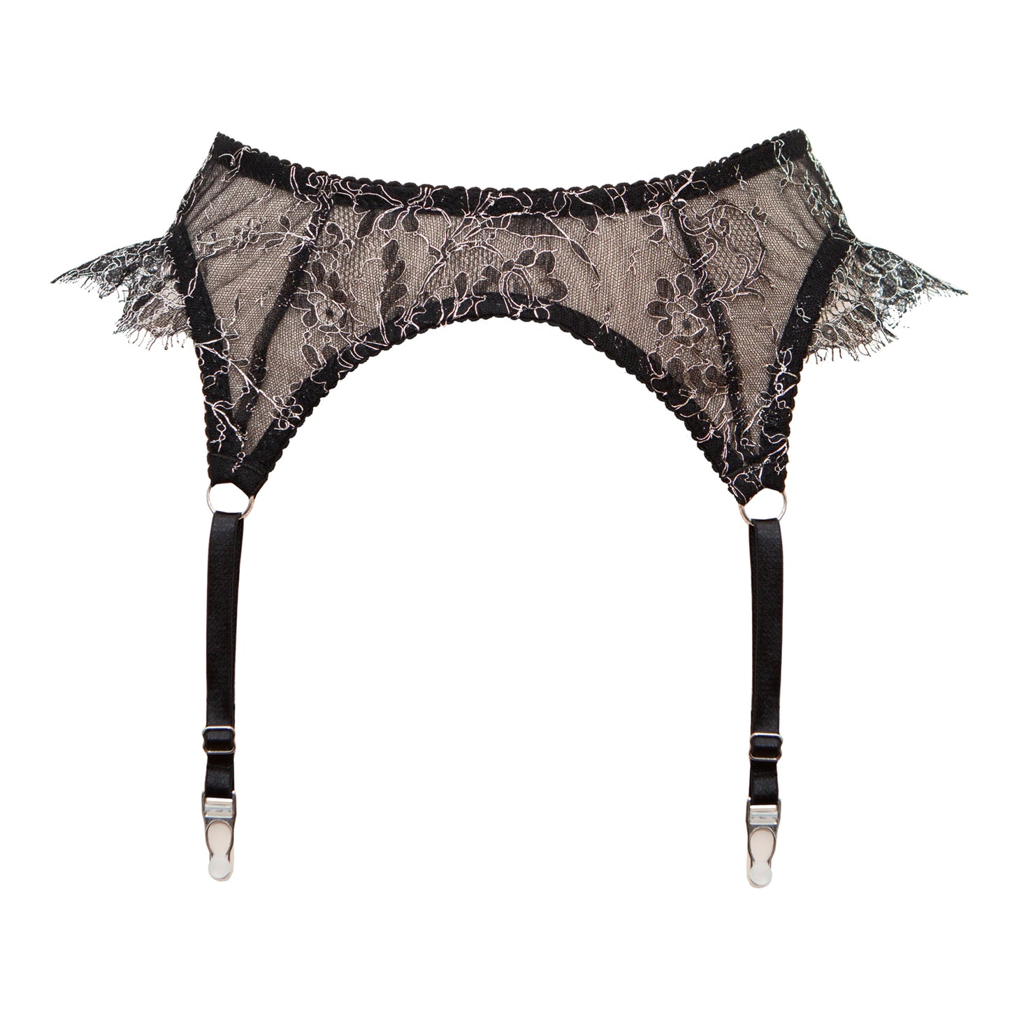 Nelisa Black & Silver French Chantilly Lace Suspender Belt - Made To Order