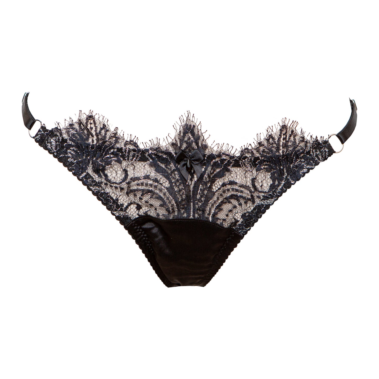 Cassiopeia French Lace Low Rise Tanga Briefs - Black/Silver