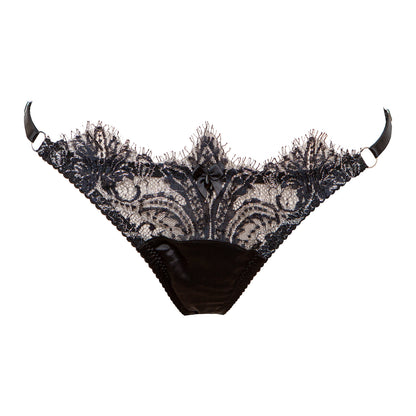 Cassiopeia French Lace Low Rise Tanga Briefs - Black/Silver