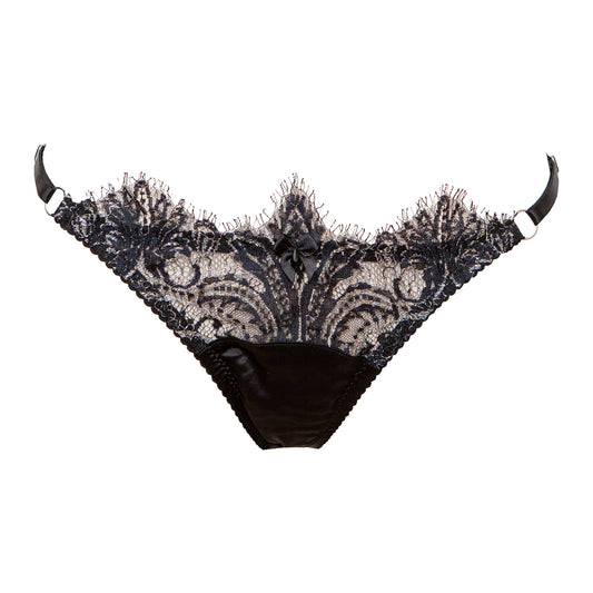 Cassiopeia French Lace Low Rise Tanga Briefs - Black/Silver