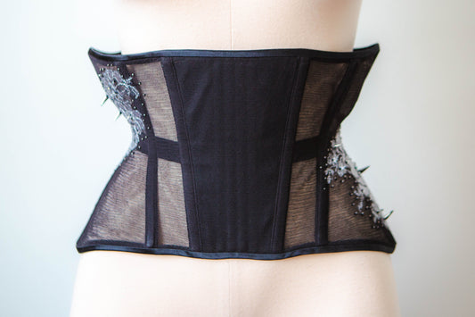 SAMPLE Tulle cincher with lace appliqué and beading - 23" waist