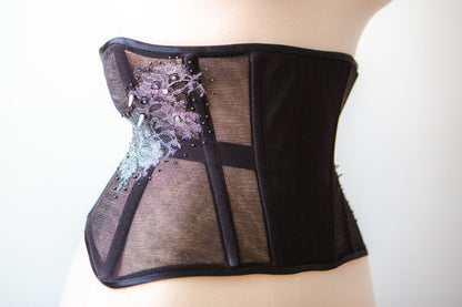 SAMPLE Tulle cincher with lace appliqué and beading - 23" waist