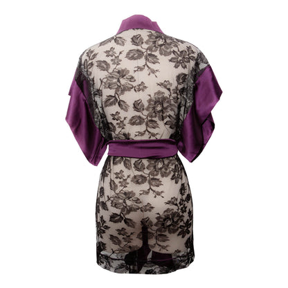 SAMPLE Nocturne Silk & Lace Robe - Size UK 8-10