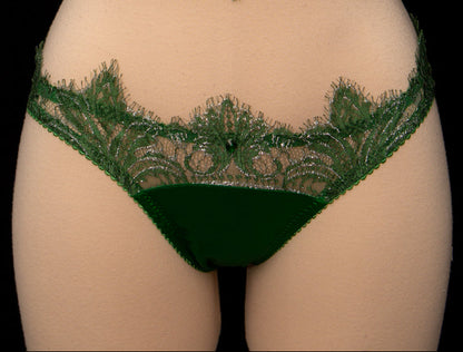 Cassiopeia Emerald French Lace & Silk Briefs - Size UK 12 Only