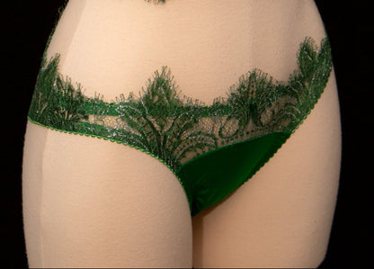 Cassiopeia Emerald French Lace & Silk Briefs - Size UK 12 Only