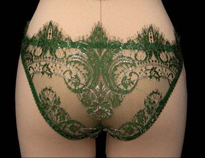 Cassiopeia Emerald French Lace & Silk Briefs - Size UK 12 Only