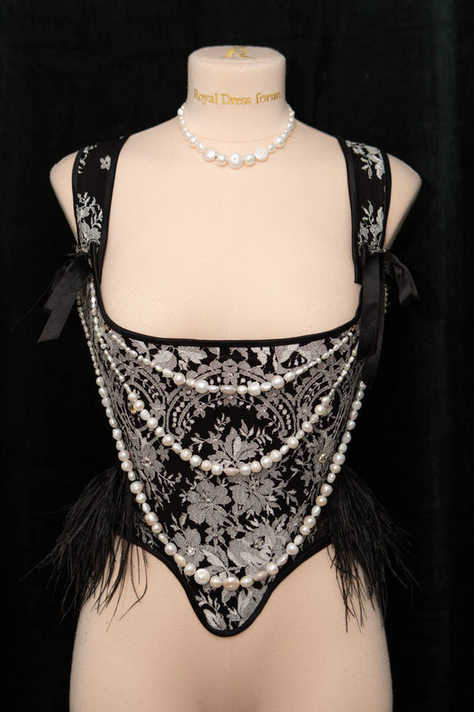 'Plumes & Perles' Chantilly Lace & Pearl Corset