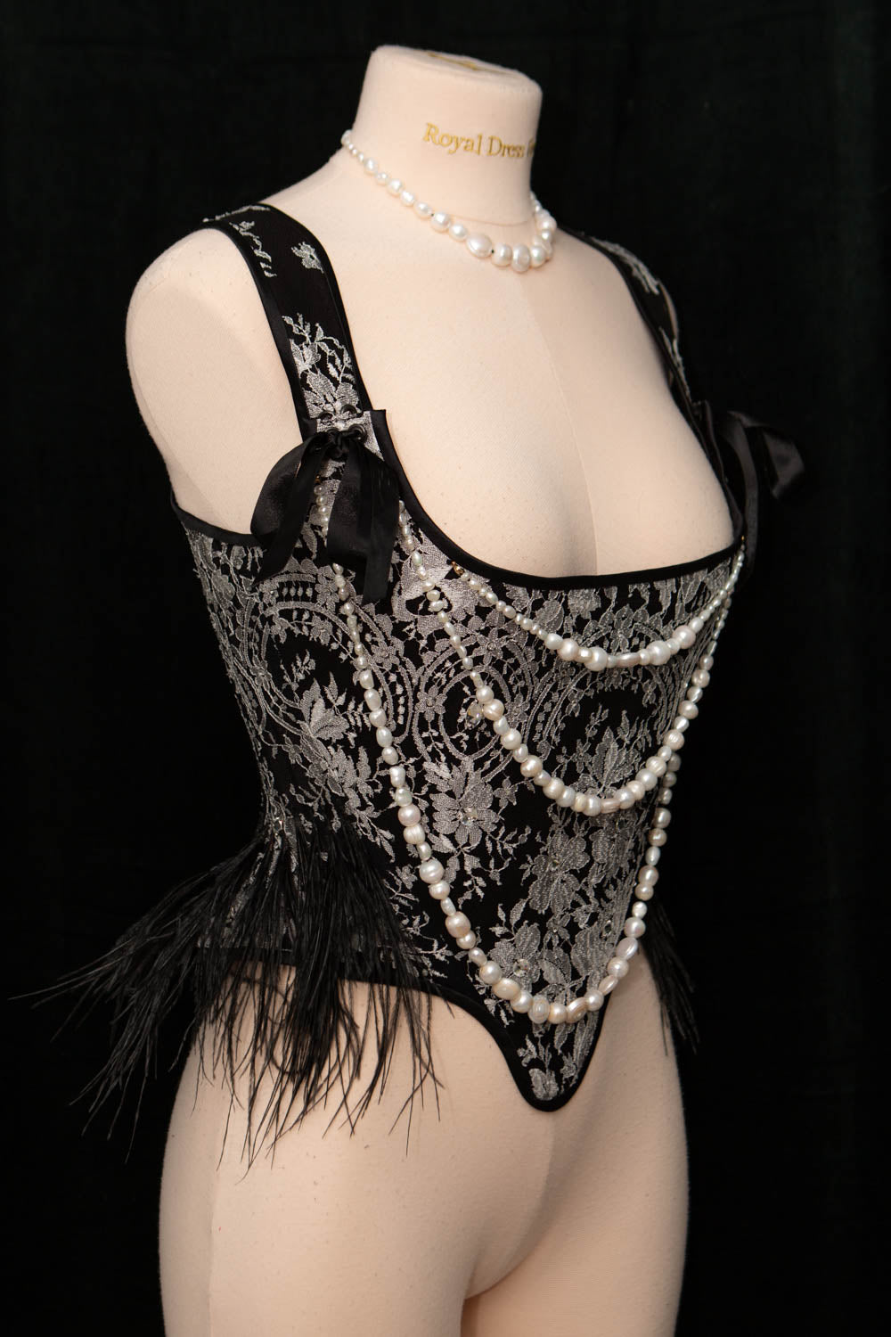 'Plumes & Perles' Chantilly Lace & Pearl Corset