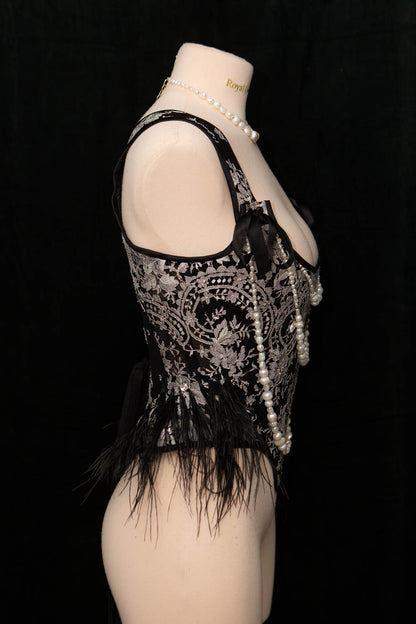 'Plumes & Perles' Chantilly Lace & Pearl Corset