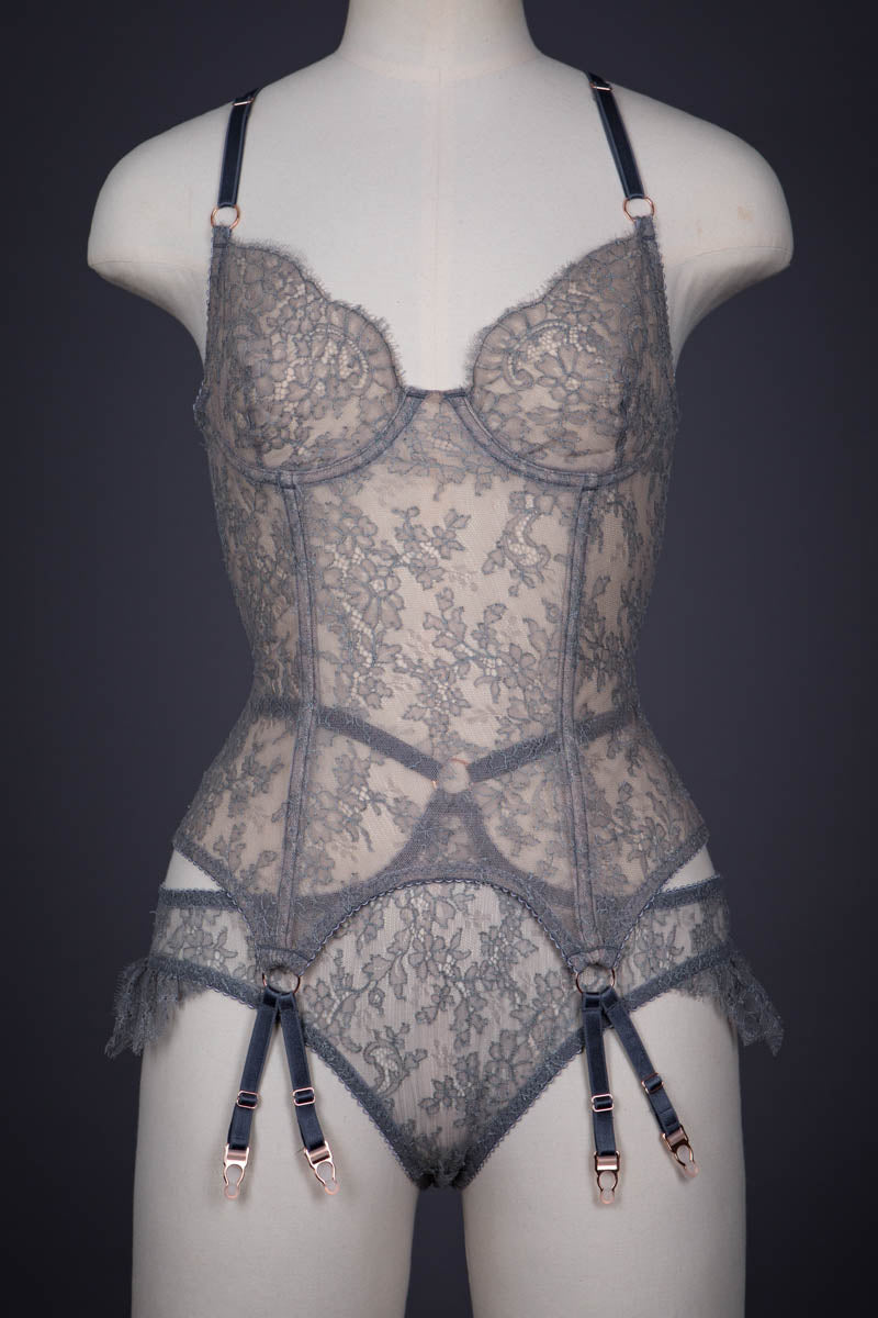 'Cendre' French Chantilly Lace Basque & Briefs