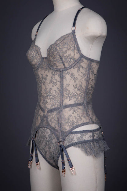 'Cendre' French Chantilly Lace Basque & Briefs