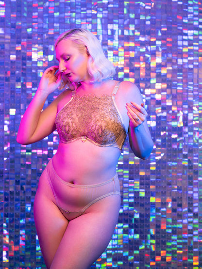 Hecate Crème Perlée Beaded Lace High Neck Bra - Made To Order