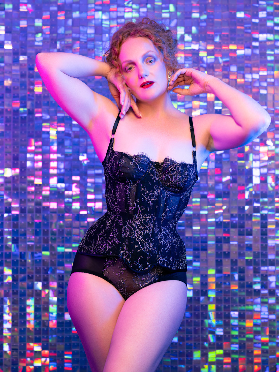 Nelisa Black & Silver French Chantilly Lace Full Cut Briefs - Made To Order