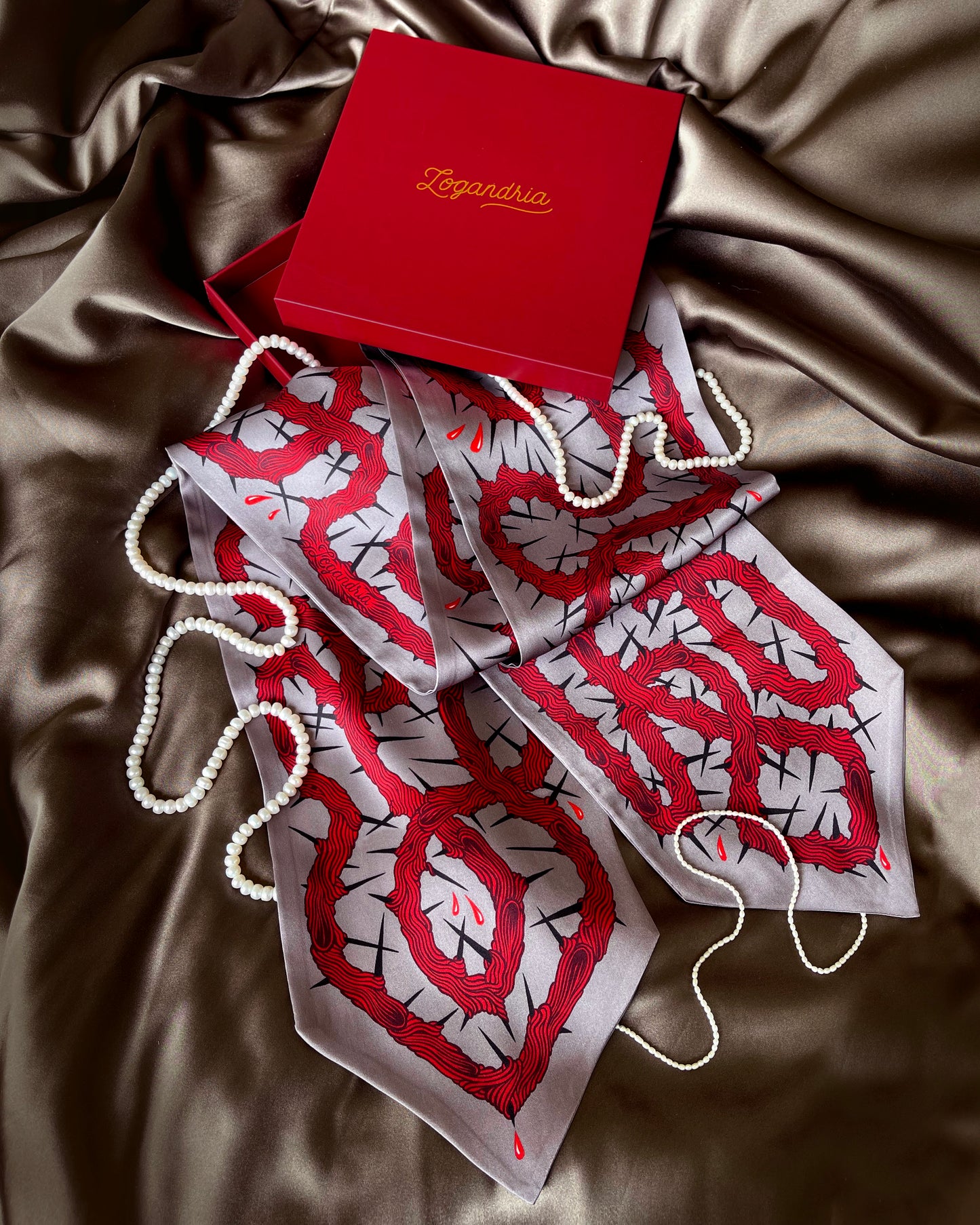 'Entanglement II' - Red & Grey - Silk Scarf By Logandria