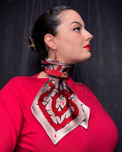 'Entanglement II' - Red & Grey - Silk Scarf By Logandria