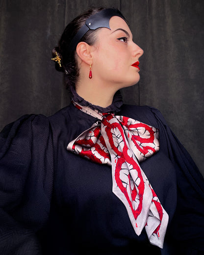 'Entanglement II' - Red & Grey - Silk Scarf By Logandria