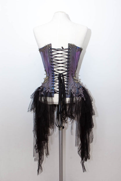 'Odile' Hand Painted Overbust Corset With Lace Appliqué & Swarovski Crystals