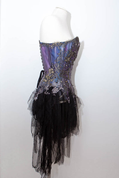 'Odile' Hand Painted Overbust Corset With Lace Appliqué & Swarovski Crystals