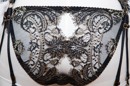 'Cassiopeia Redux' Lingerie Set In Metallic French Leavers Lace & Silk