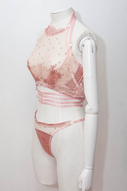 'Logandria' Silk & Embroidered Tulle Lingerie Set