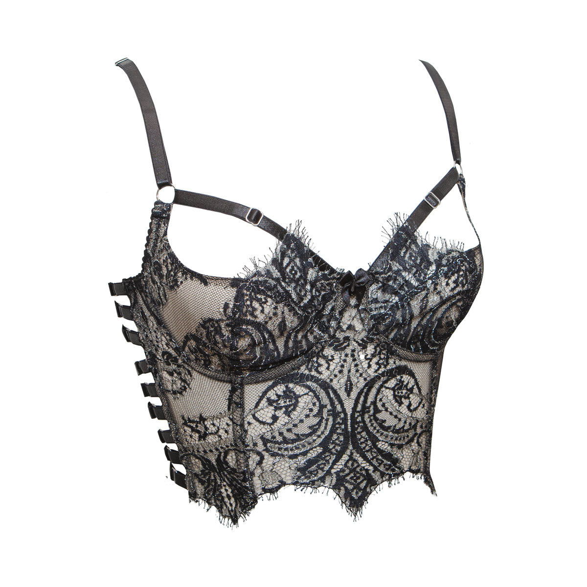 Cassiopeia Silver Longline French Lace Bra - Special Order