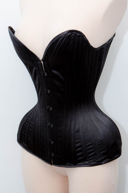 SAMPLE Black Duchesse Satin 'Bird's Wing' Style Corset -  20.5" waist