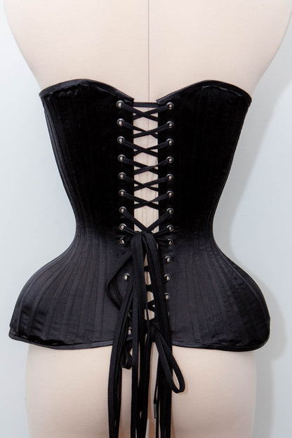 SAMPLE Black Duchesse Satin 'Bird's Wing' Style Corset -  20.5" waist