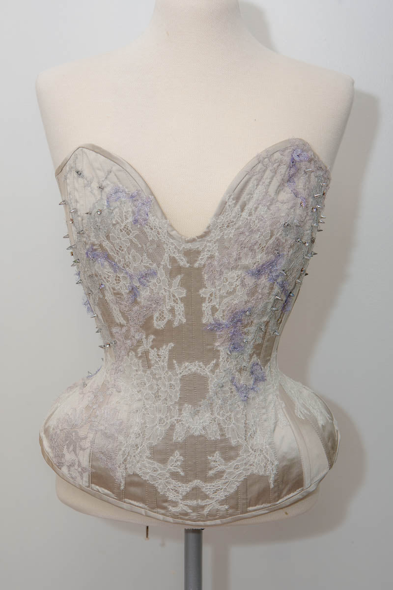 Wishbone Satin Overbust Corset With Lace Appliqué And Beading