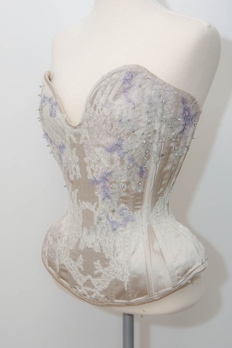 'Wishbone' Satin Overbust Corset With Lace Appliqué & Beading