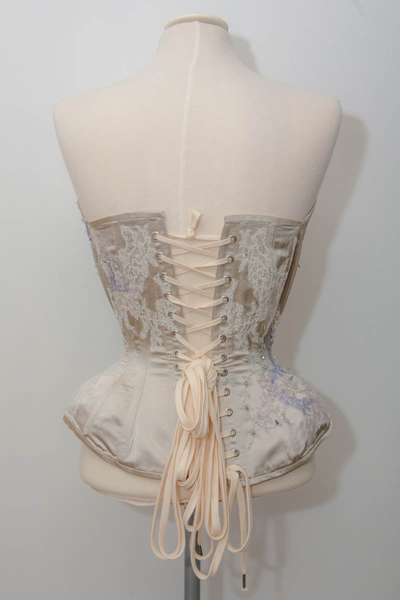 'Wishbone' Satin Overbust Corset With Lace Appliqué & Beading
