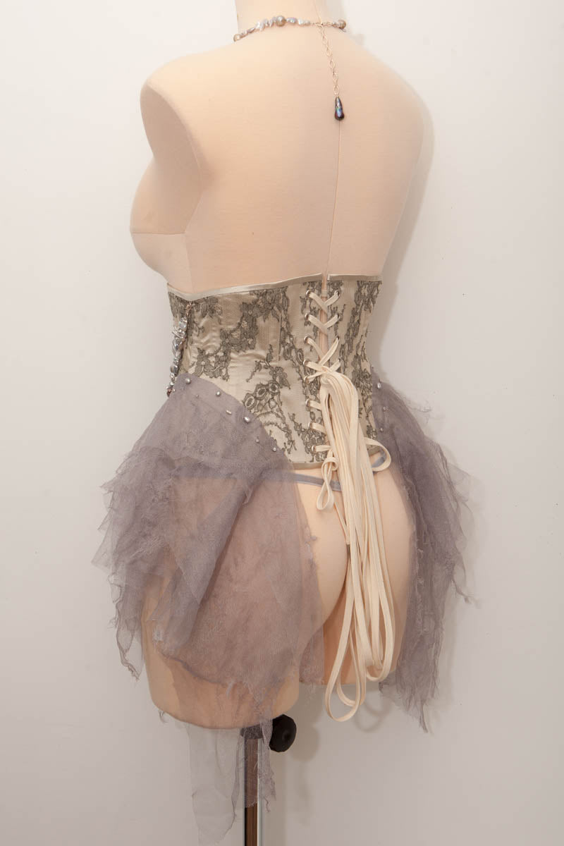 'Selkie' Lace & Pearl Harness Waspie Corset