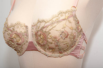 SAMPLE Embroidered & Beaded French Lace & Silk Bra - KL 8 - 30D/32C/34B/36A