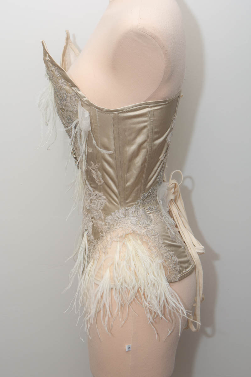 SAMPLE Odette Silk & Feather Corset - 22" Waist