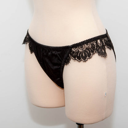 SAMPLE Silk satin and metallic French lace brief - size UK 10